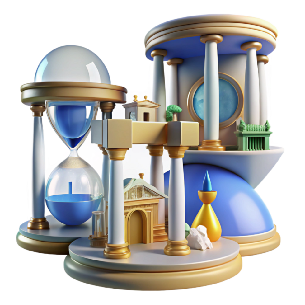 vibrant modern Classical Architecture, Time, and Serenity A 3D Surreal Scene authentic png