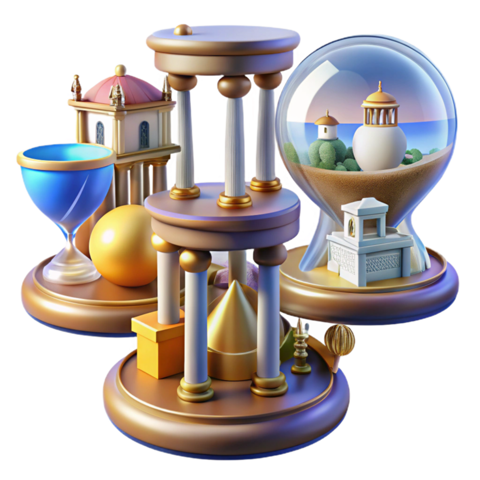 serene contemporary 3D Render of Architectural Wonders Hourglass, Columns, and Domes high quality png
