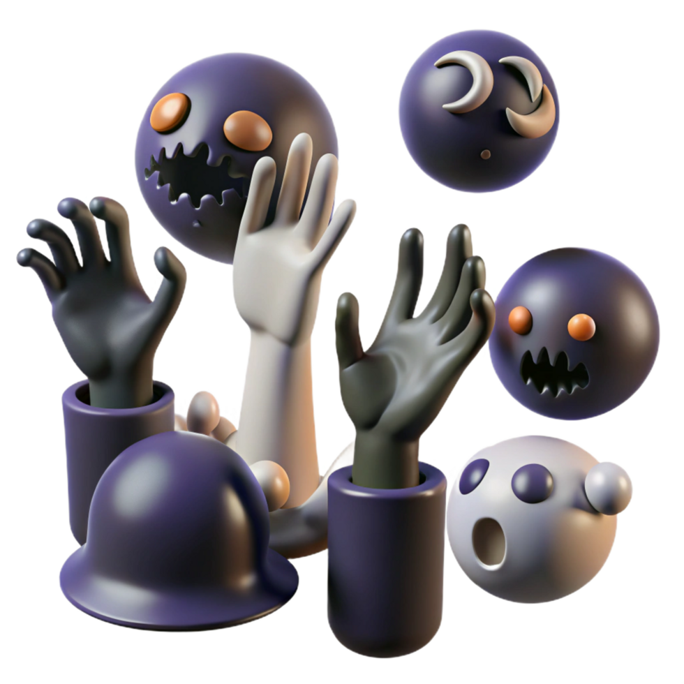 serene traditional Spooky 3D Emojis Halloween Cartoon Characters high resolution png