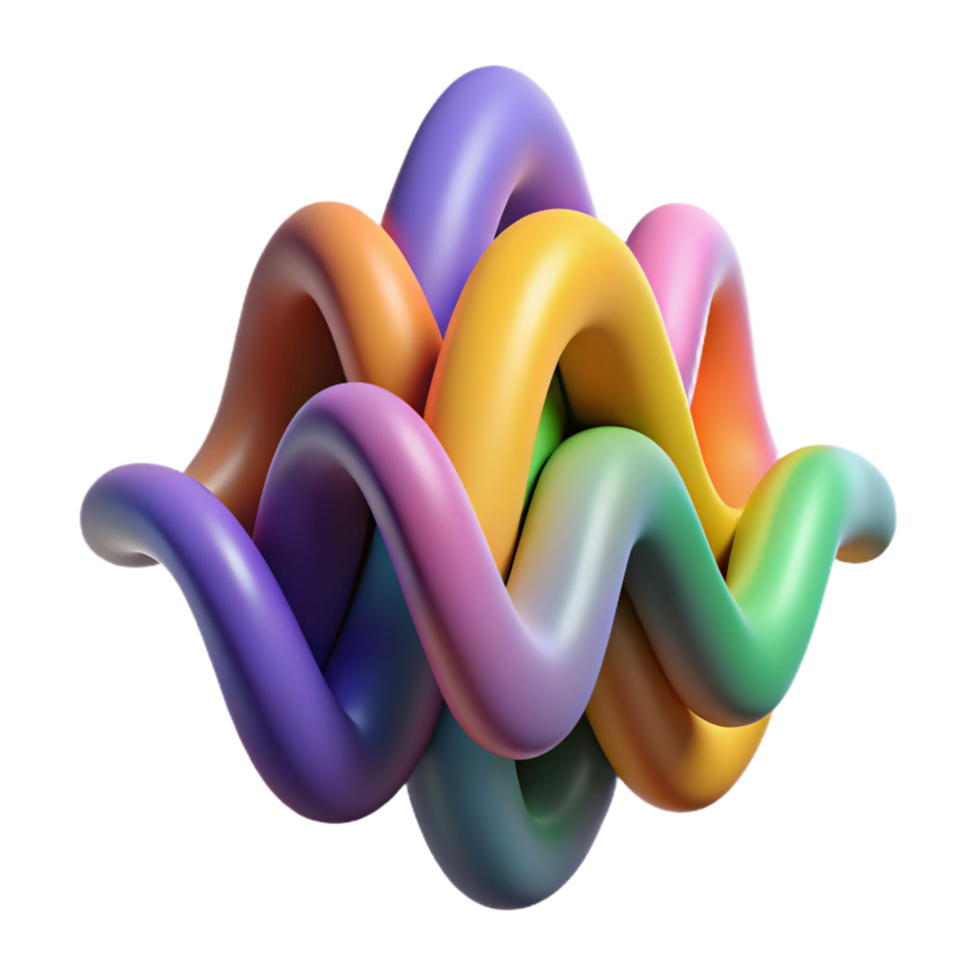 dramatic rustic Abstract Colorful Waveform 3D Render of Intertwined Curves authentic png