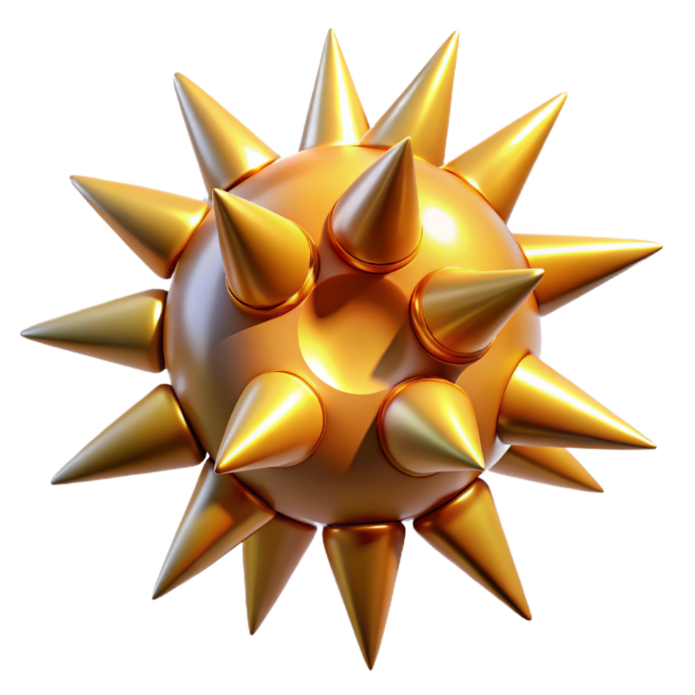 elegant artistic Golden Spiked Sphere 3D Model premium png