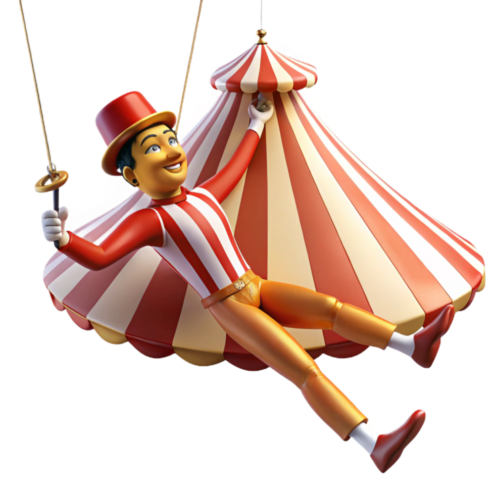 impressive classic Circus Performer Swinging from Tent Top original png