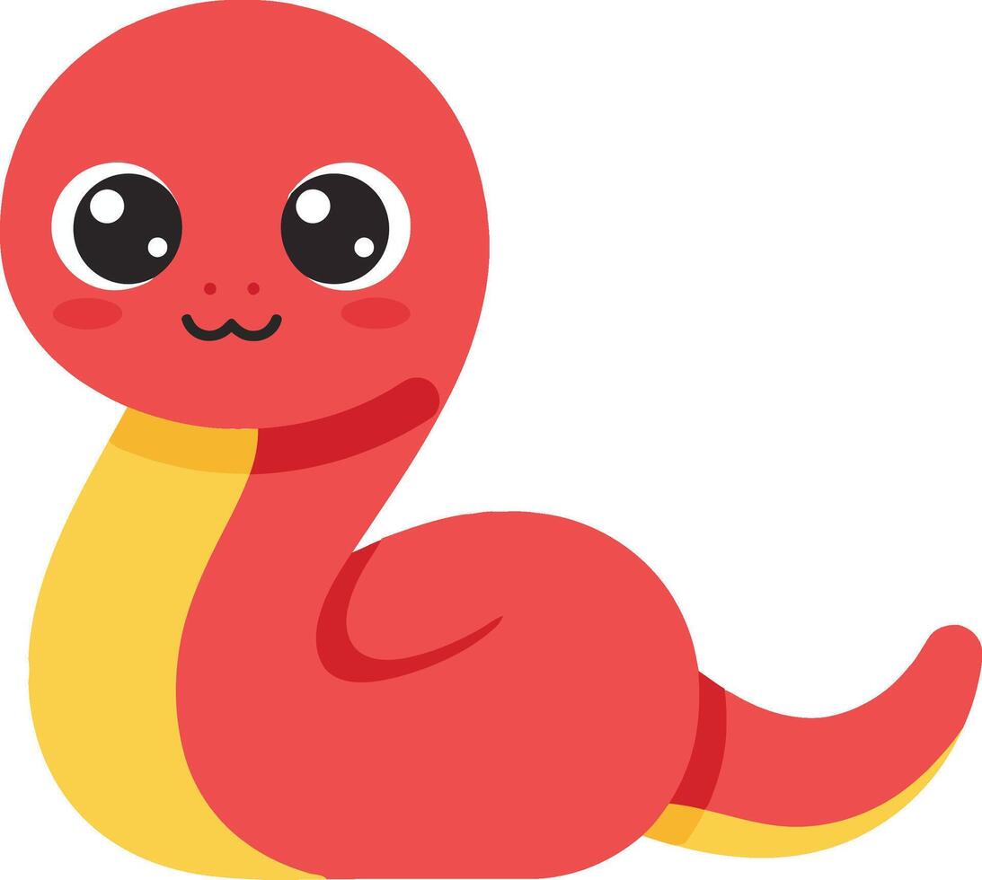 Cute red and yellow cartoon worm with big eyes in a playful, minimal design style, perfect for childrens art vector