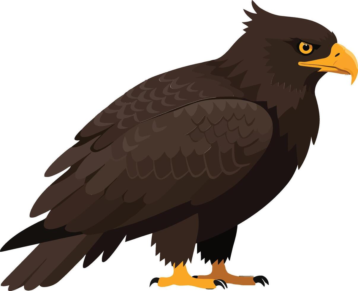 Brown eagle standing confidently with sharp talons and piercing eyes in a flat illustration showcasing wildlife and nature vector