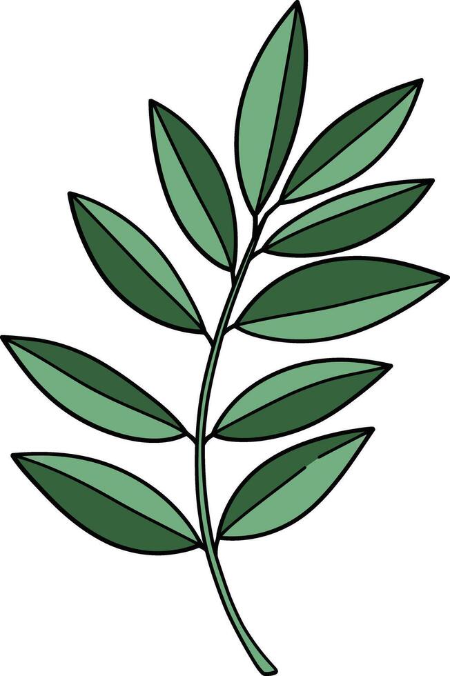 Green leafy branch with detailed textures and shapes in flat design style showcasing natures beauty in vibrant art vector