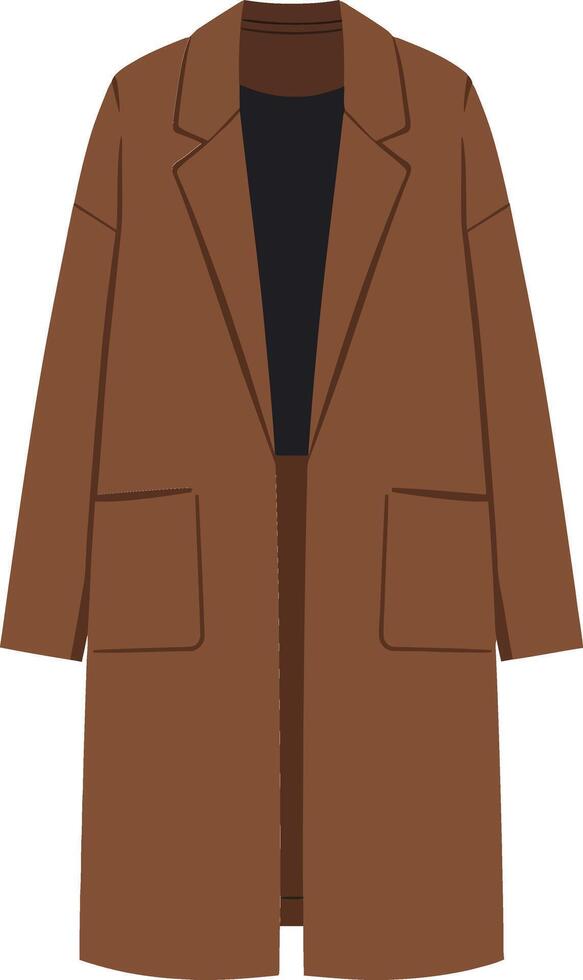 Stylish brown long coat in flat design style showcasing minimalist fashion trends in a casual setting illustration vector