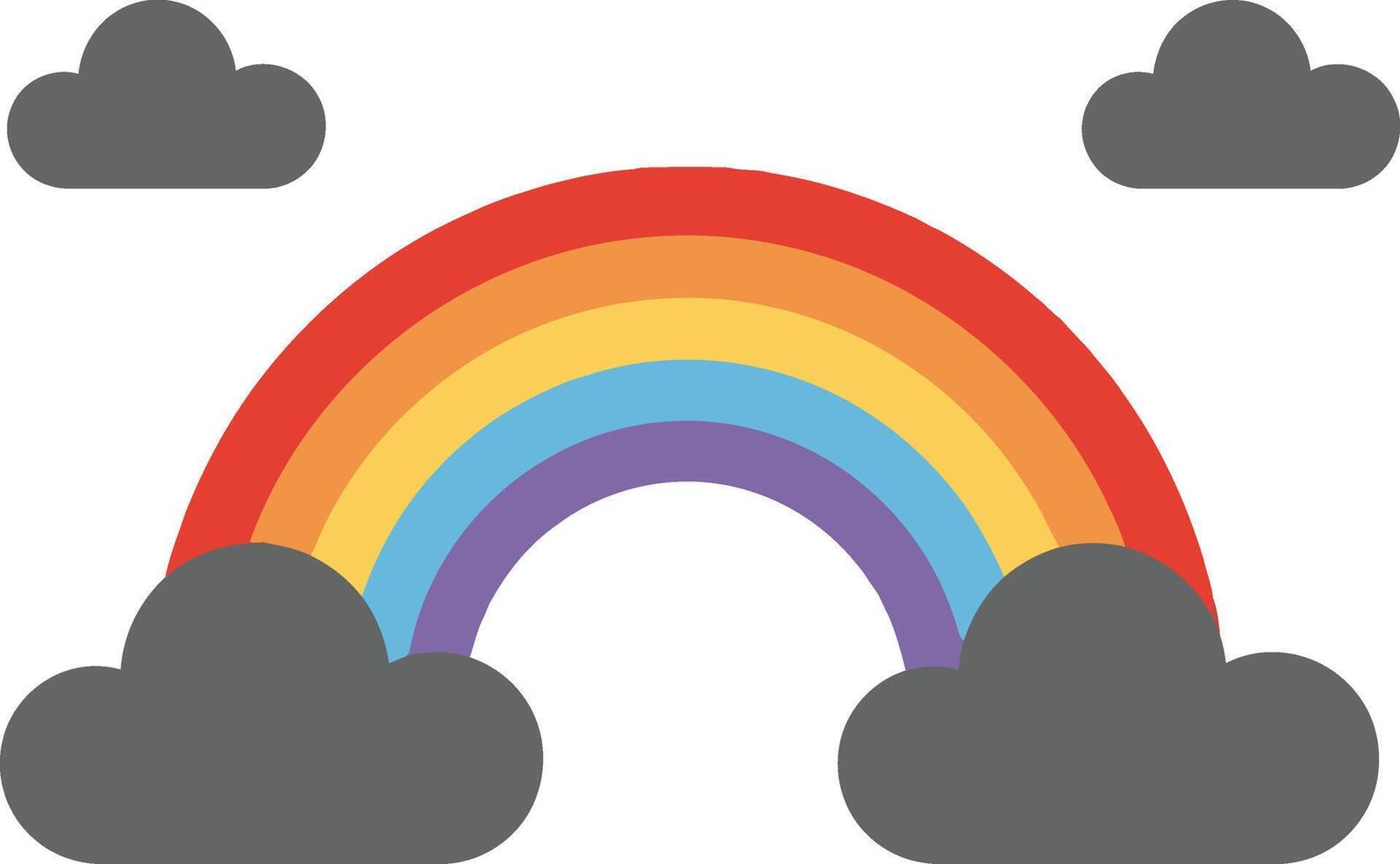 Colorful rainbow arching through soft gray clouds in a minimal flat design illustration vector