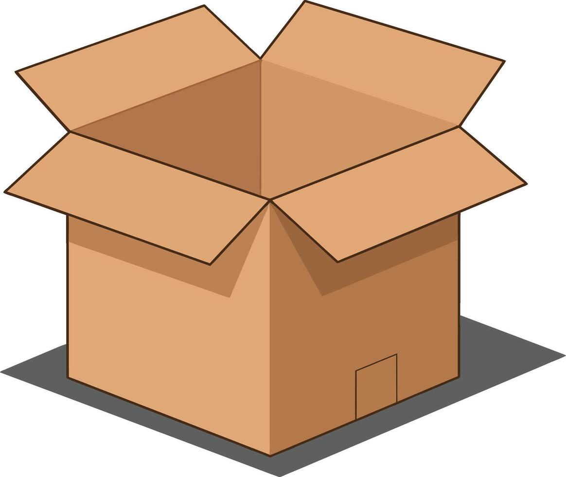 Open cardboard box with sharp edges and shadows in a minimal flat design showcasing storage and organization in art vector