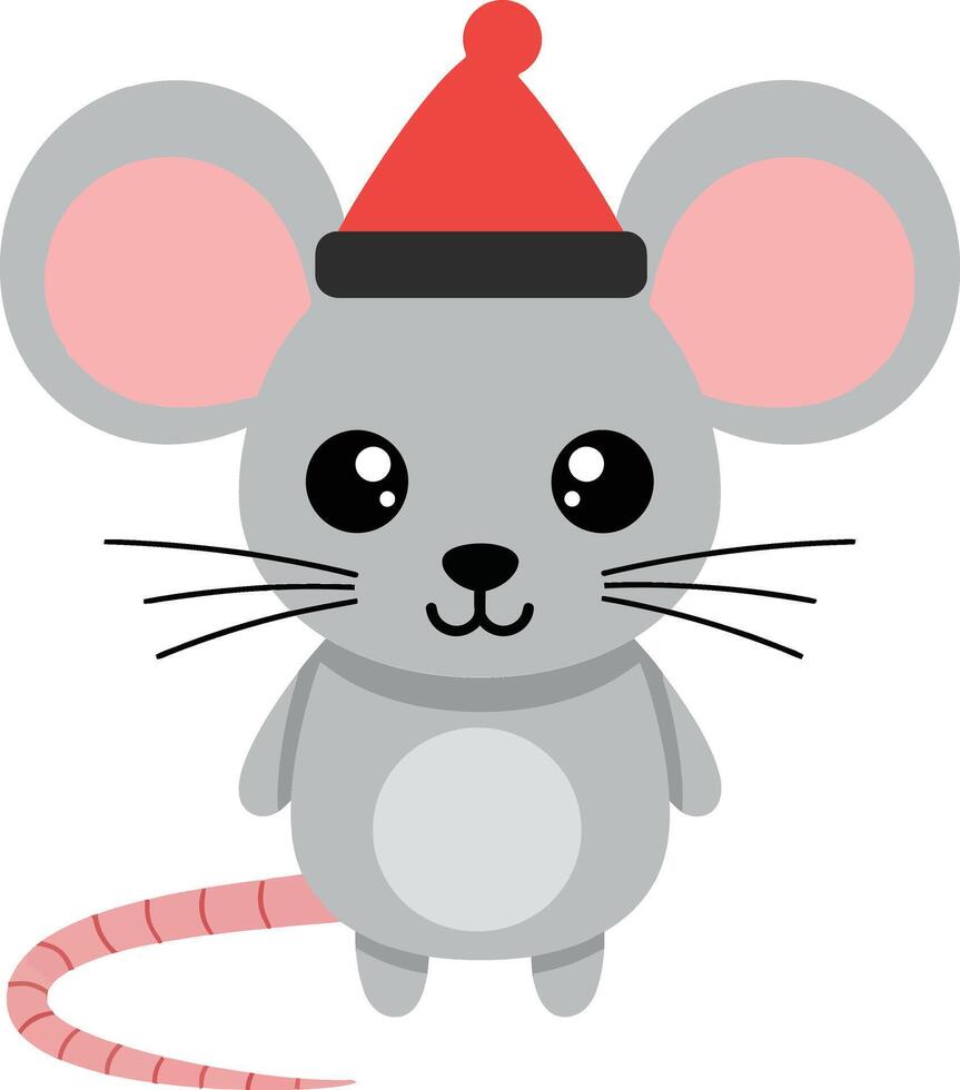 Cute cartoon mouse wearing a red hat and black band, designed in a cheerful, minimal style, perfect for kids, illustration vector