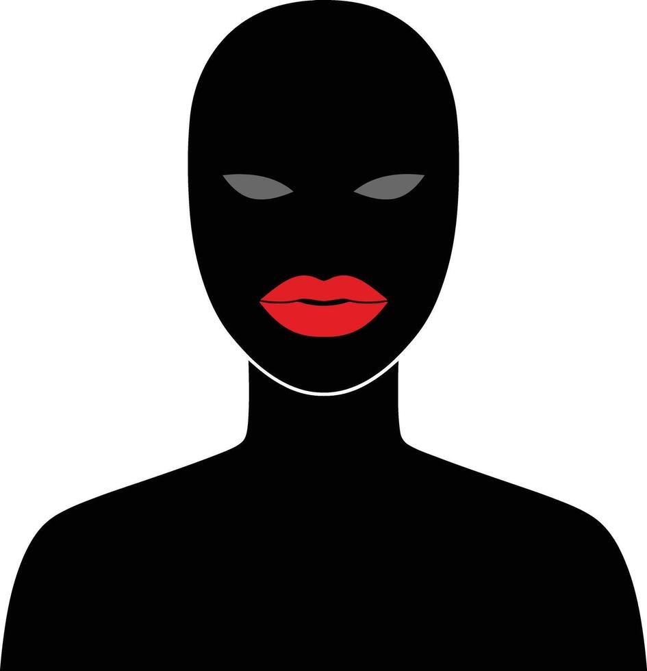 Bold and mysterious figure with red lips and dark silhouette in a flat design style showcasing art vector