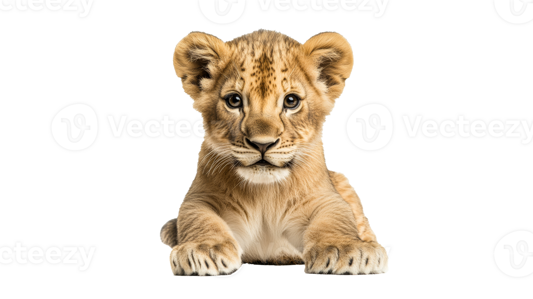 Playful lion cub resting on a clean surface png