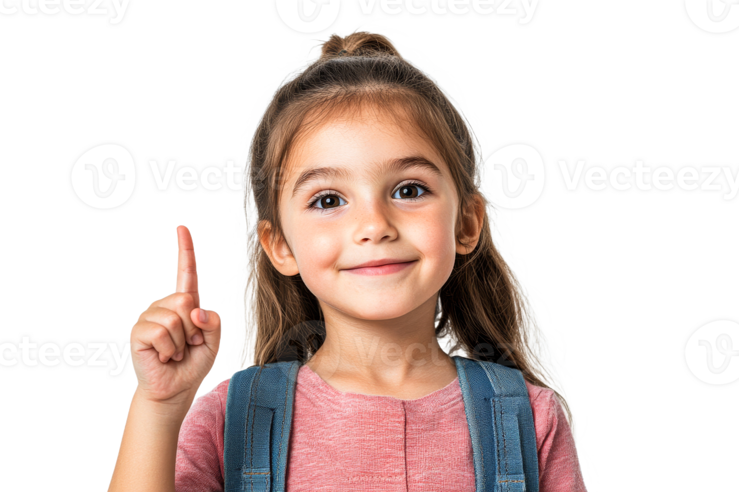 Young girl smiling with raised finger showing idea png
