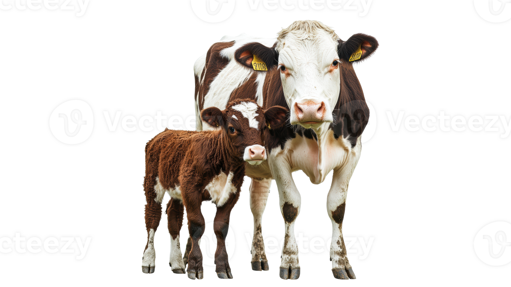 Cows and calf standing together in natural pose png