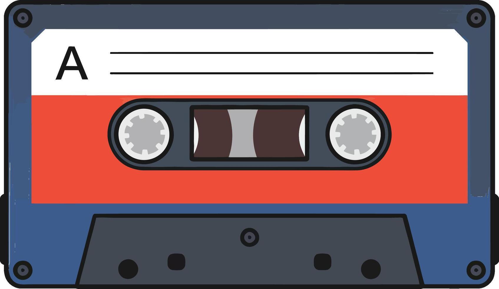 Retro audio cassette tape in a flat design style featuring vibrant colors and simple shapes, perfect for music-themed art vector