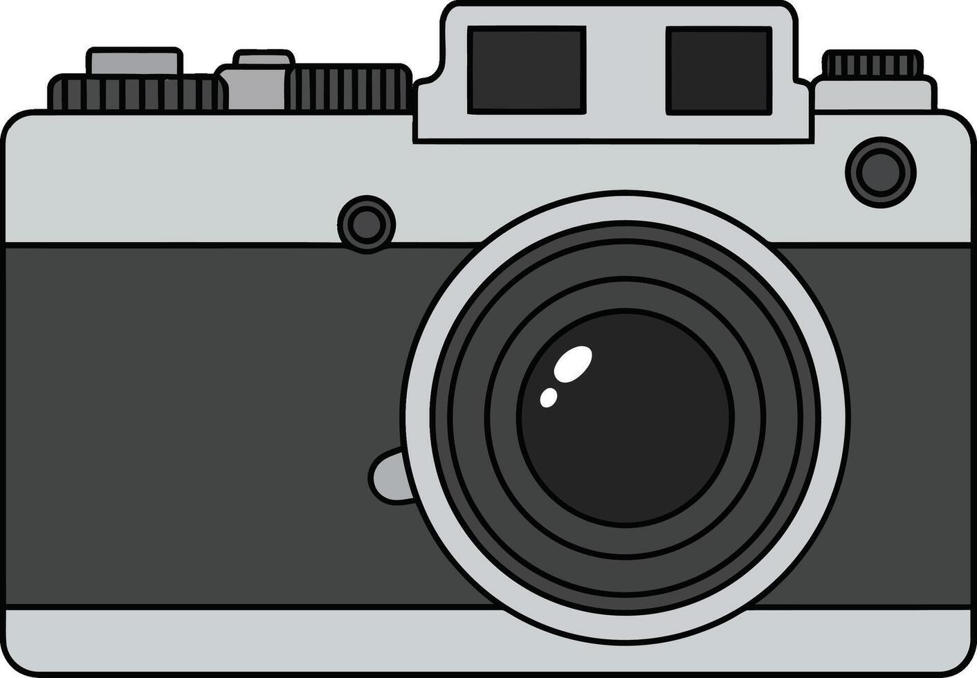 Vintage camera illustration designed in a minimal flat style showcasing detailed lens and buttons, perfect for photography enthusiasts, art vector