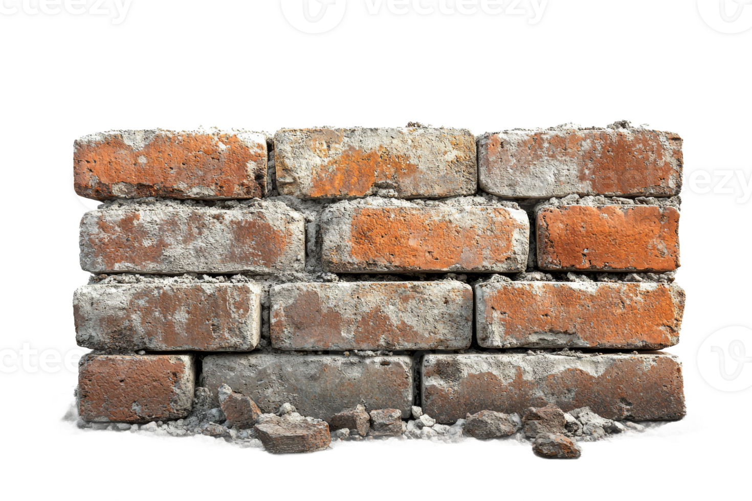 Broken brick wall showcases weathered structure png