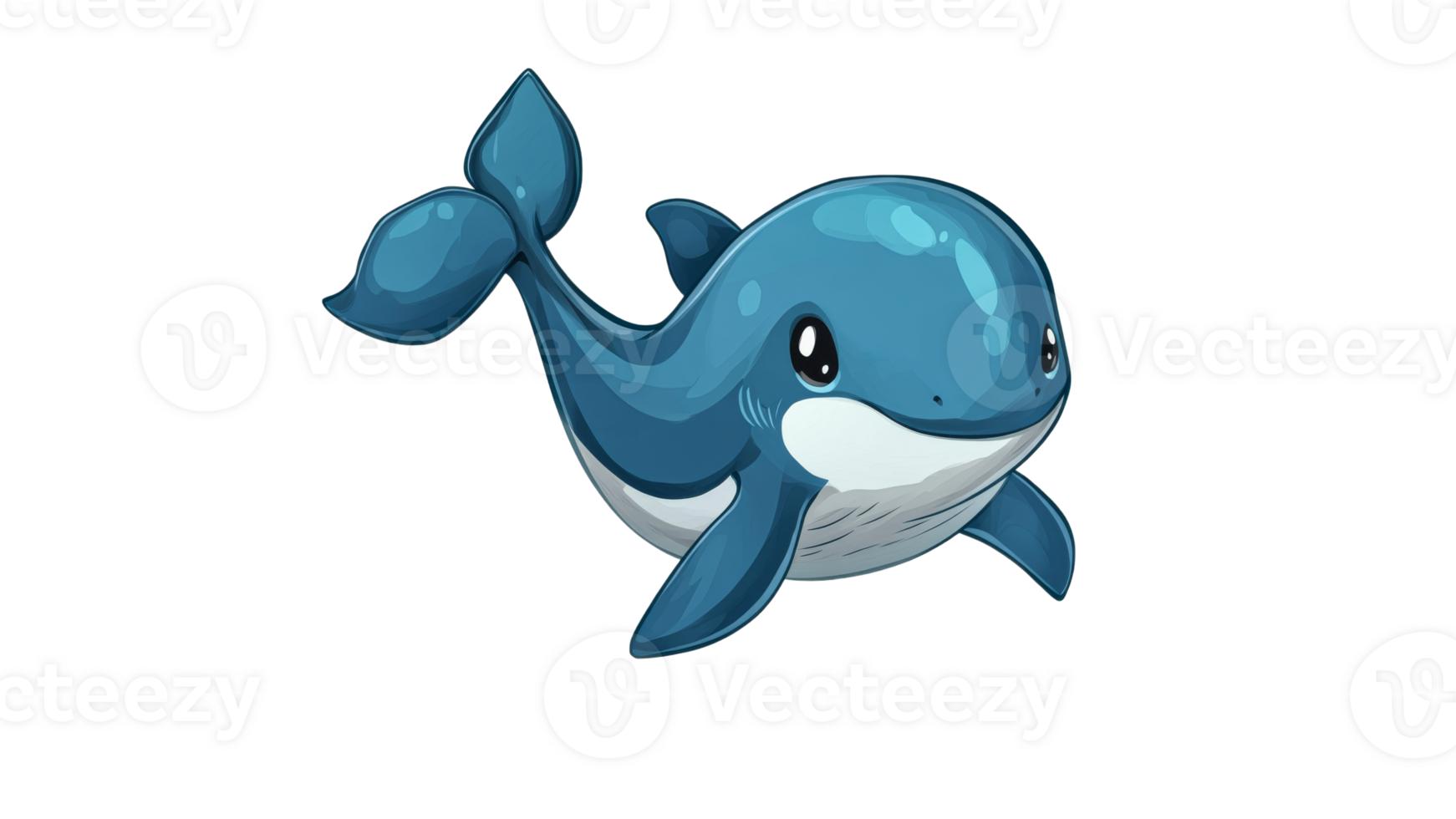 Cute cartoon whale character swimming in the sea png