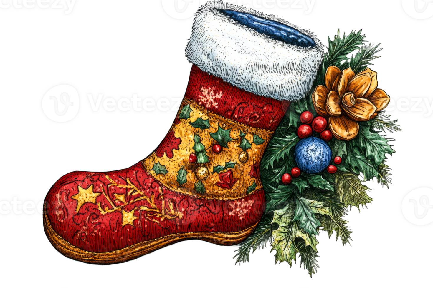 Christmas stocking decorated with festive elements png