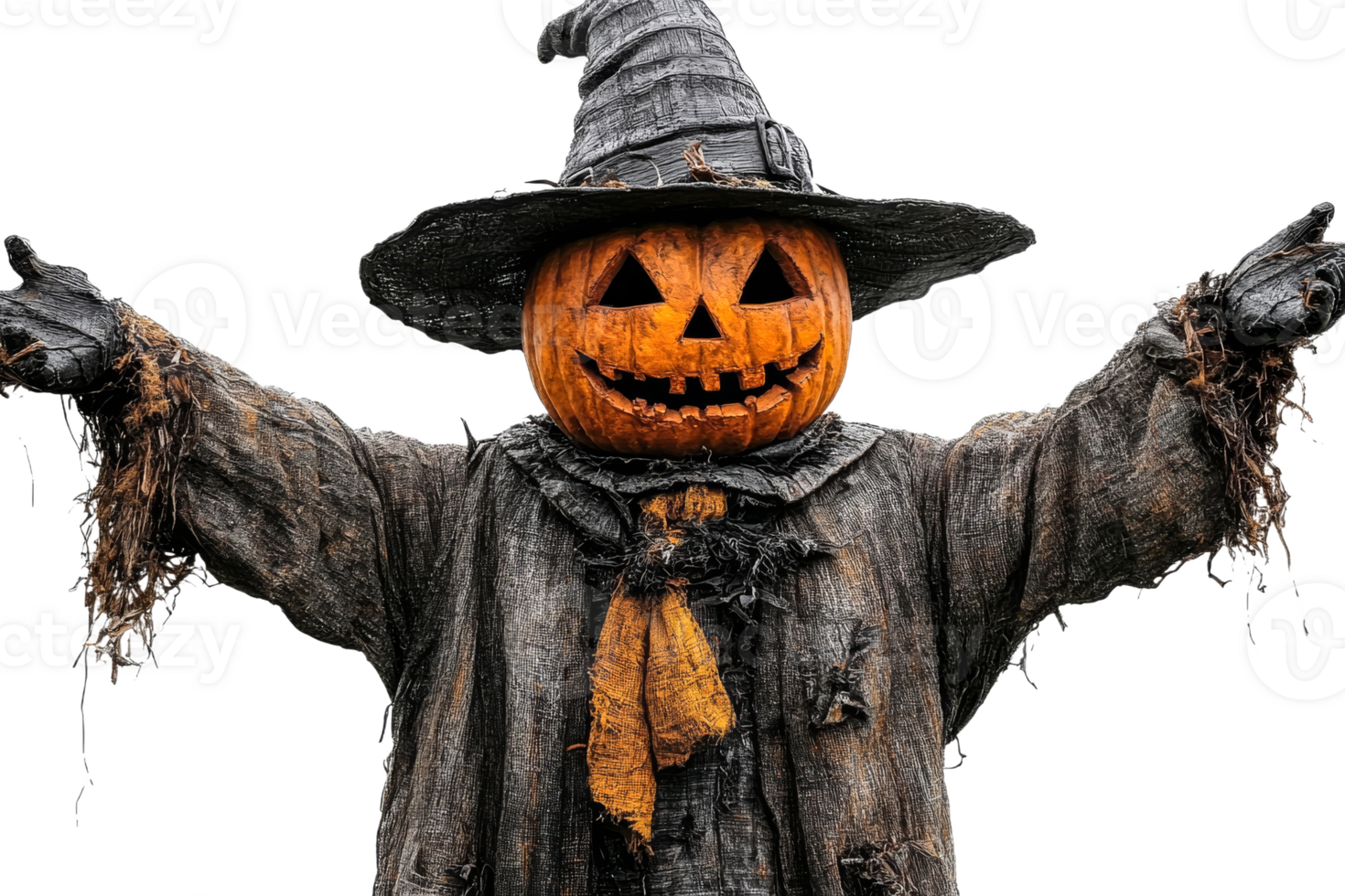 Scarecrow with pumpkin head celebrating Halloween png