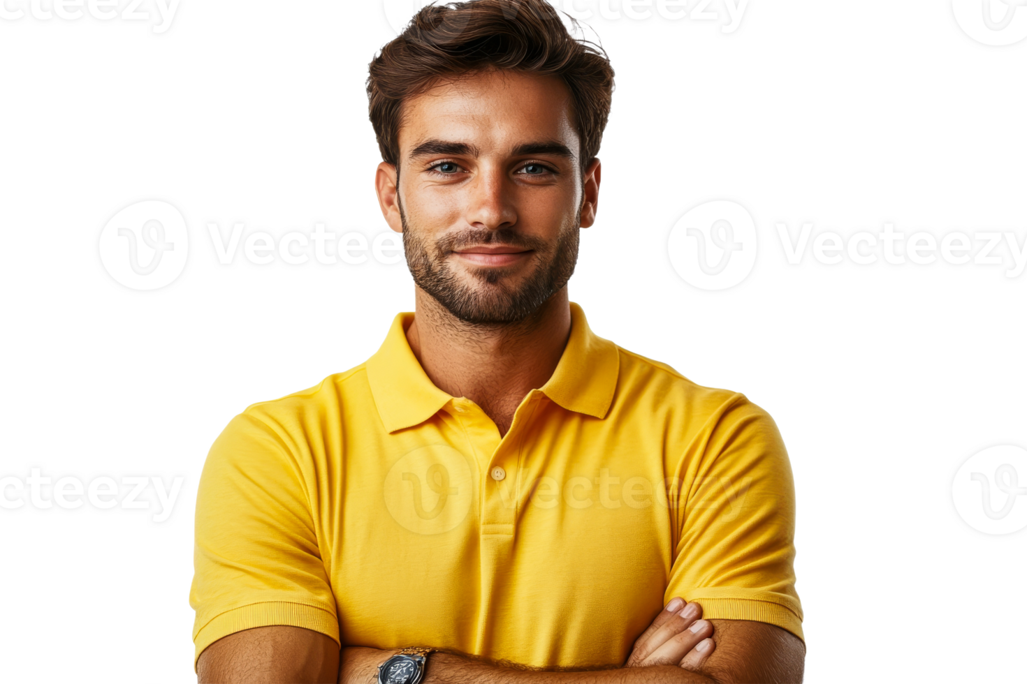 Dapper man in yellow polo, exuding confidence png