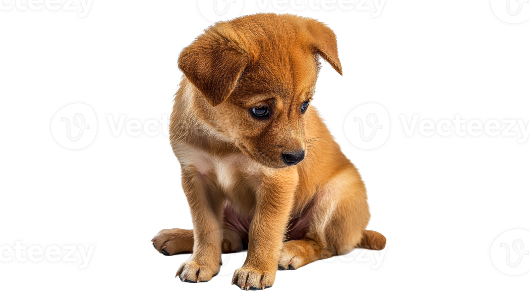 Cute puppy looking down in soft lighting png