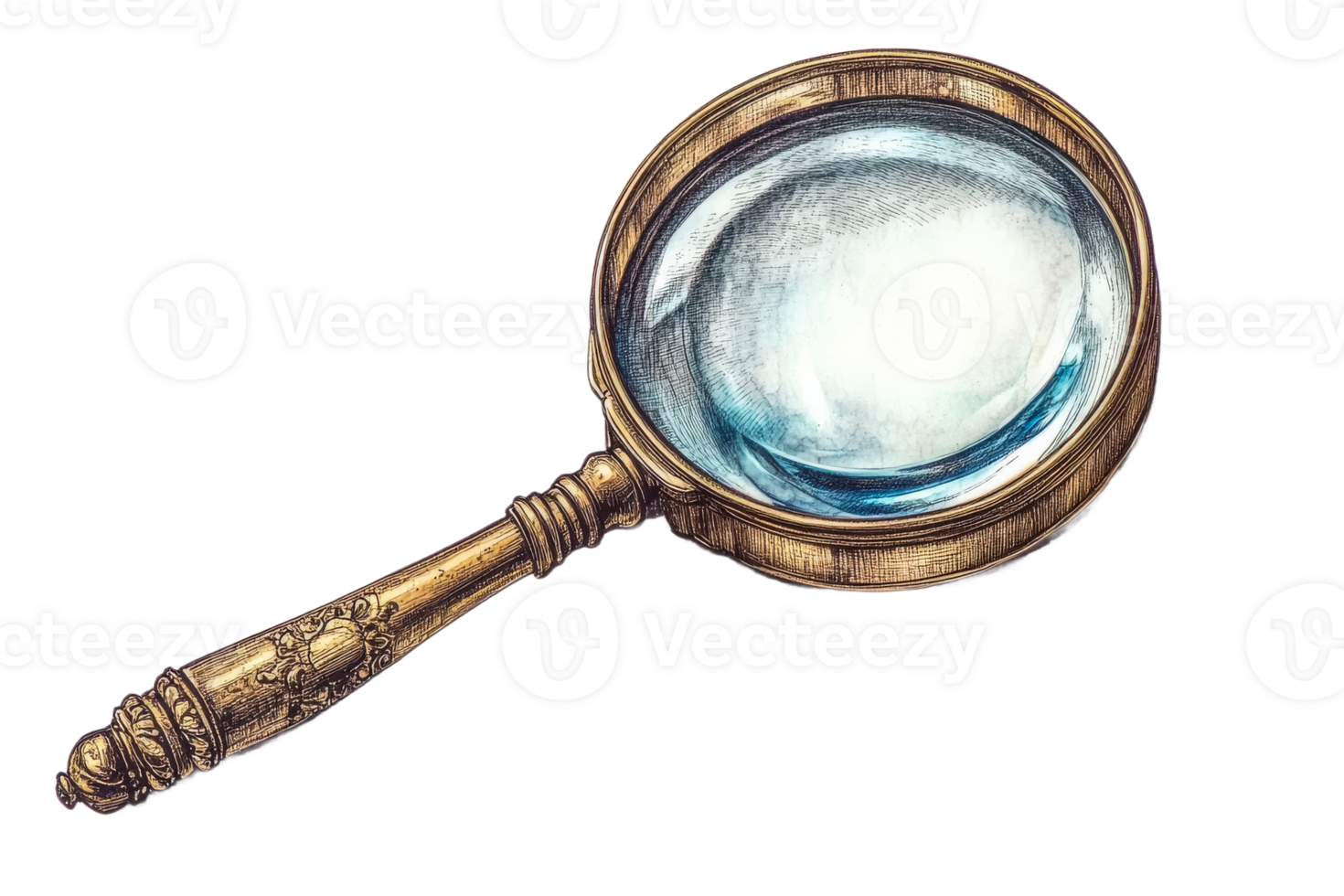 Vintage magnifying glass with ornate handle design png