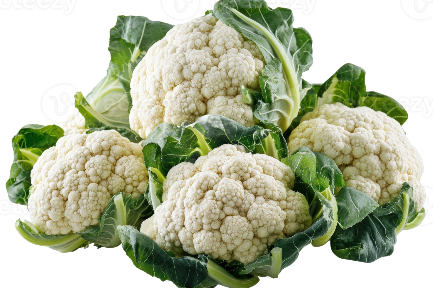 Fresh cauliflower heads arranged for culinary use png