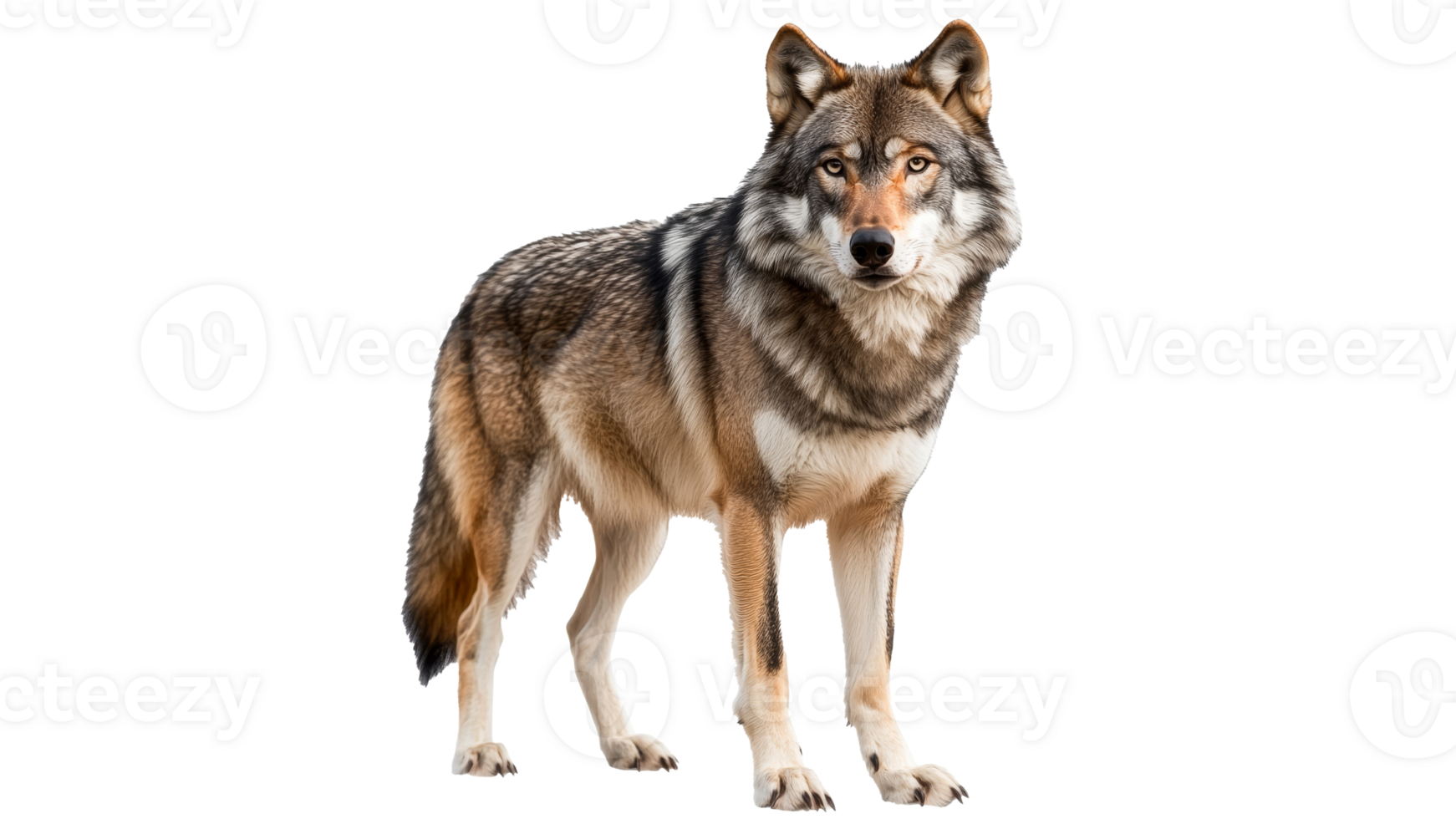 Beautiful wolf stands confidently in bright light png