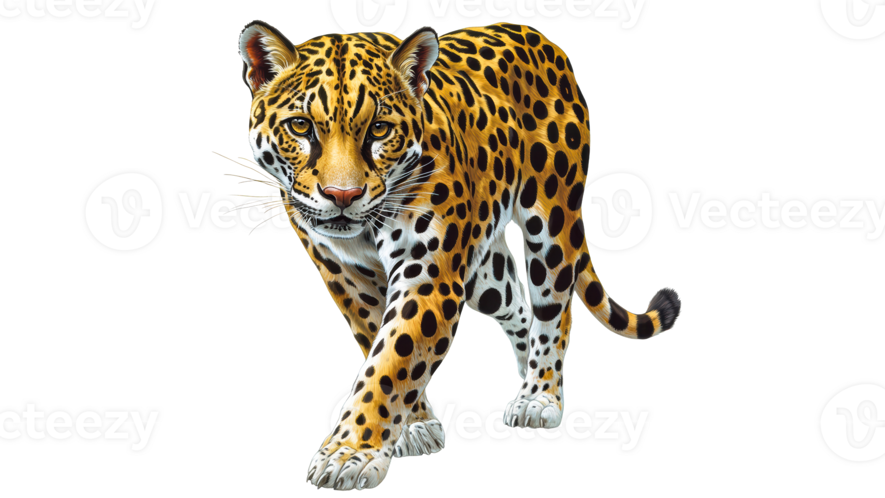 Jaguar walking through a tropical environment png
