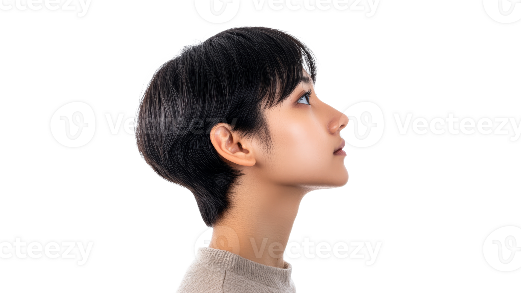 Profile of a young woman with short hair png