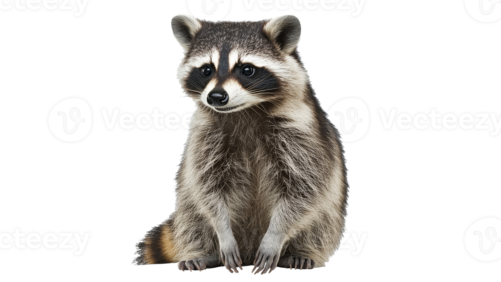 Curious raccoon sitting still in a neutral space png