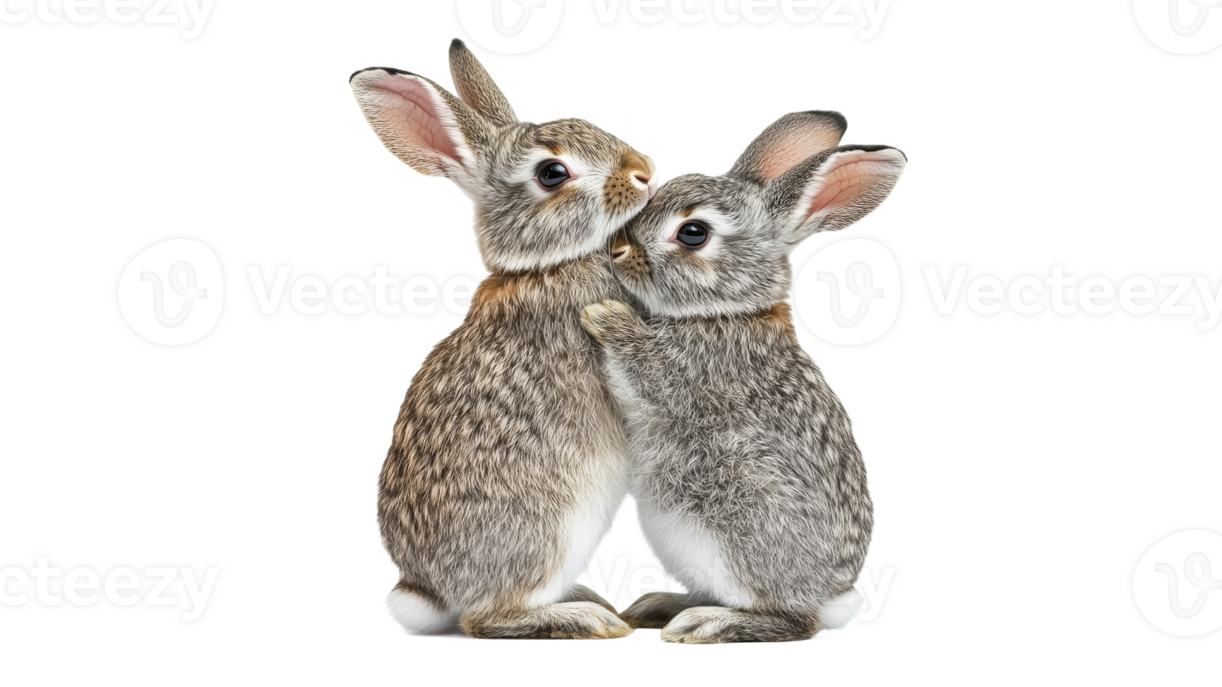 Cute rabbits cuddling in a cozy setting png