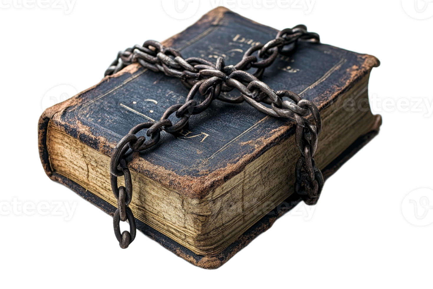 Rusty chained old book on white png