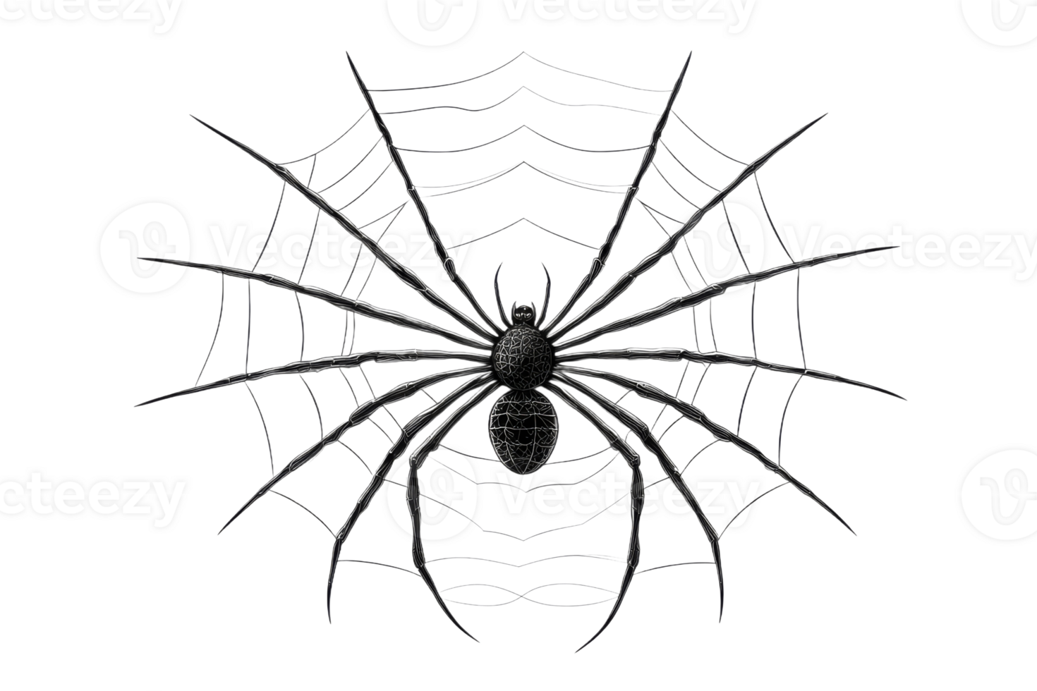 Detailed illustration of a spider in its web png