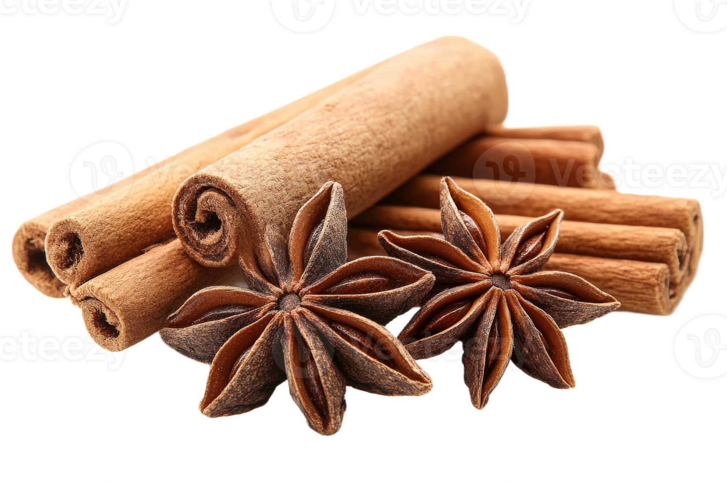 Spices display with cinnamon sticks and star anise png