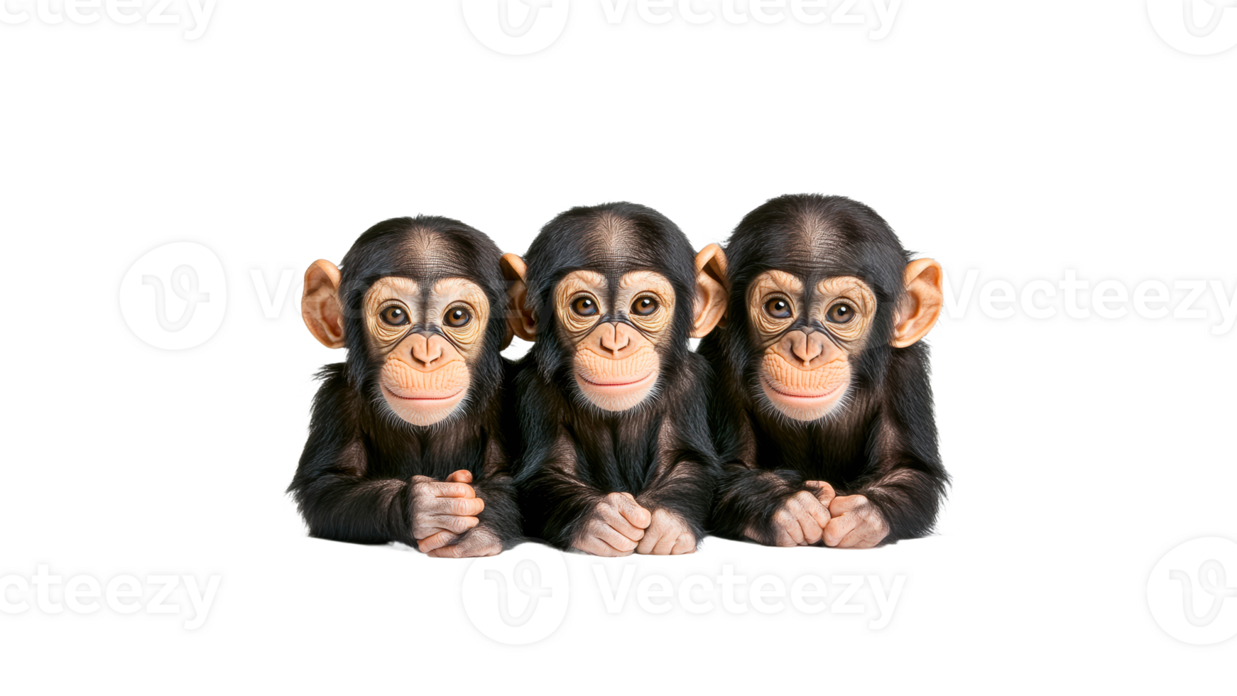 Three playful baby monkeys sitting together png