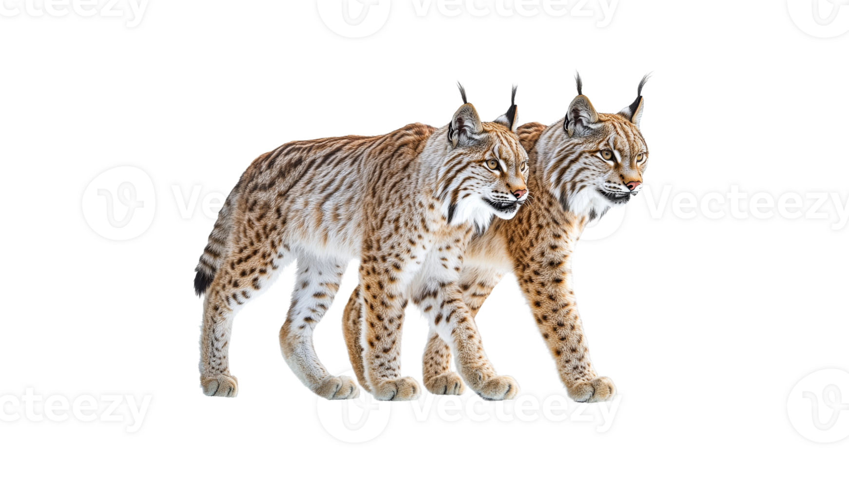 Lynxes walking side by side in a natural habitat png