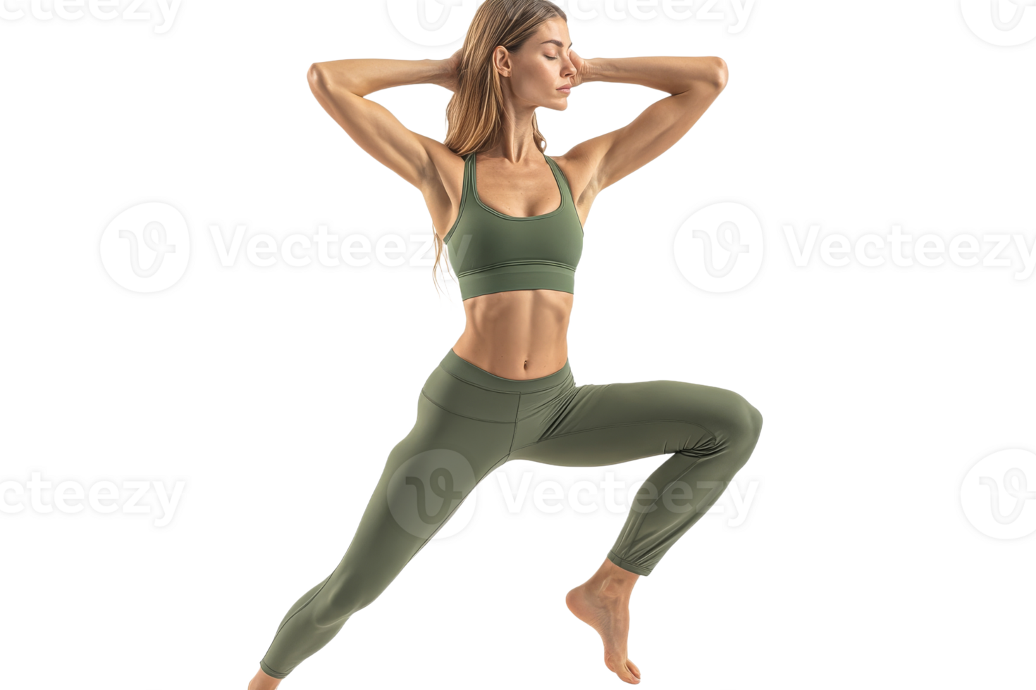 Fitness model in athletic workout pose png