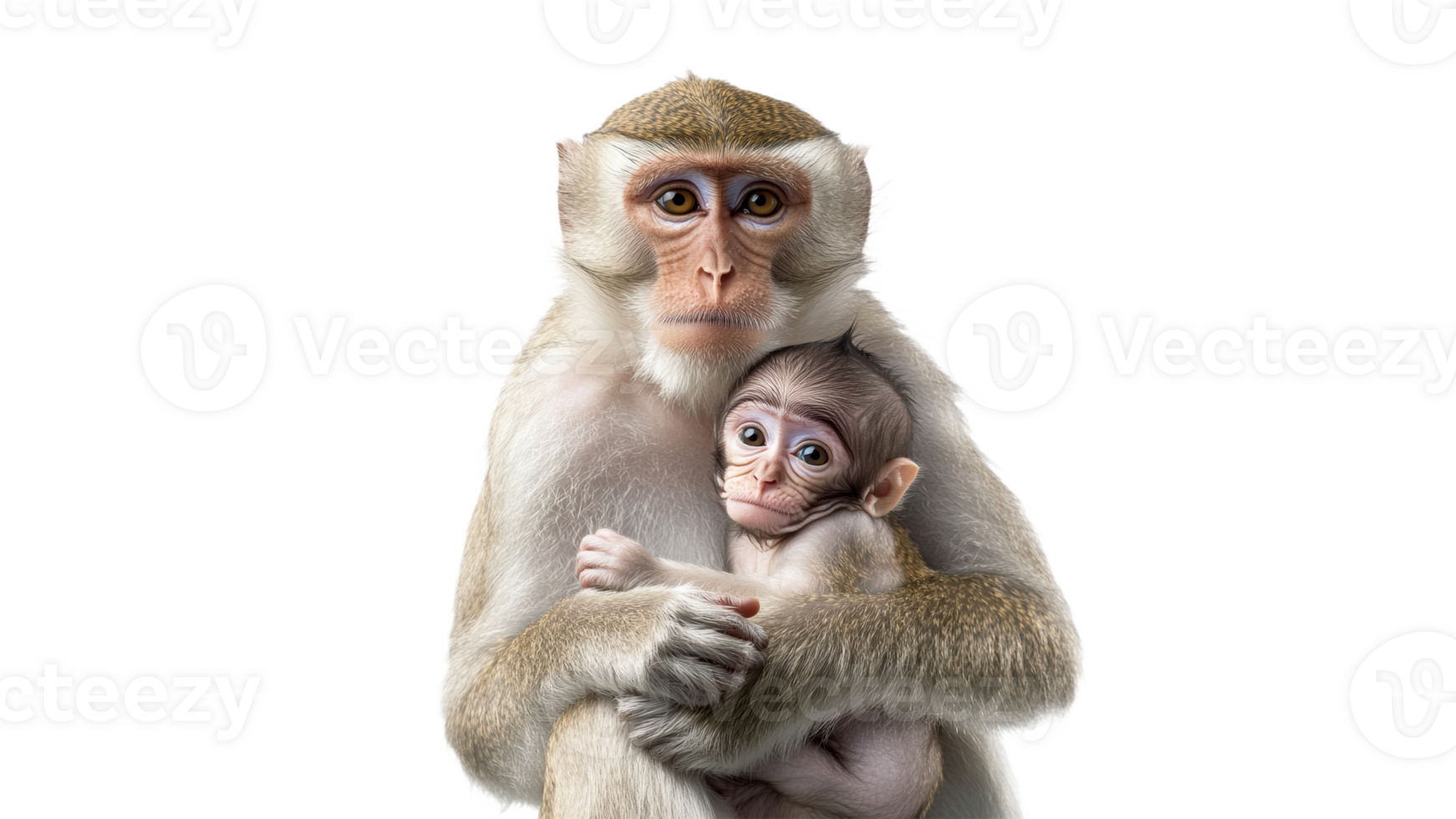 Mother monkey holds baby in tender embrace png