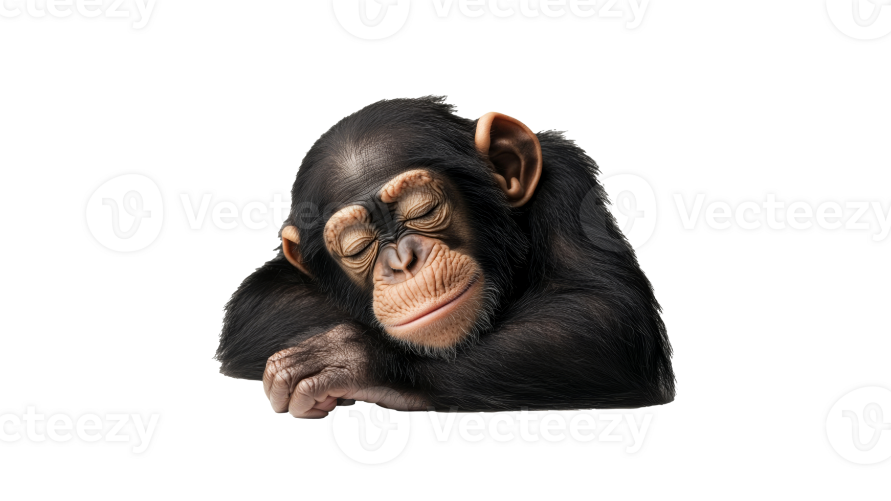 Chimpanzee resting peacefully with eyes closed png