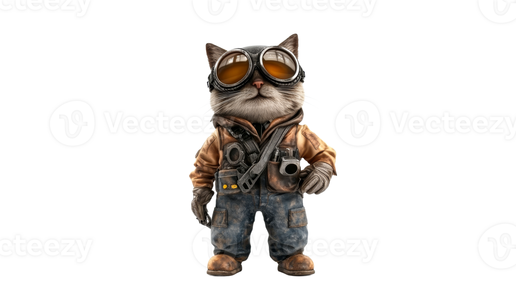 Cat dressed as a pilot ready for adventure png