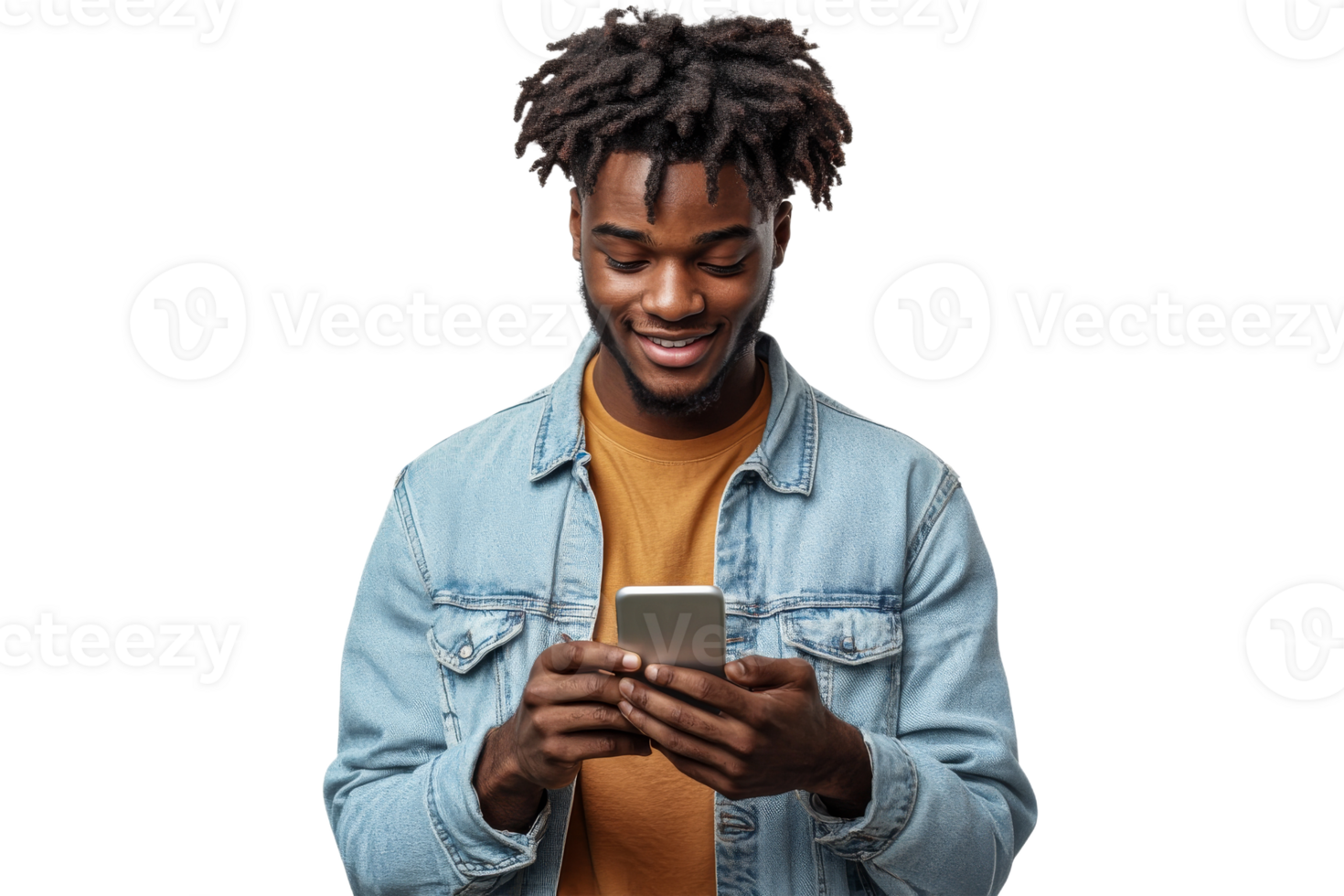 Man using smartphone indoors casually png