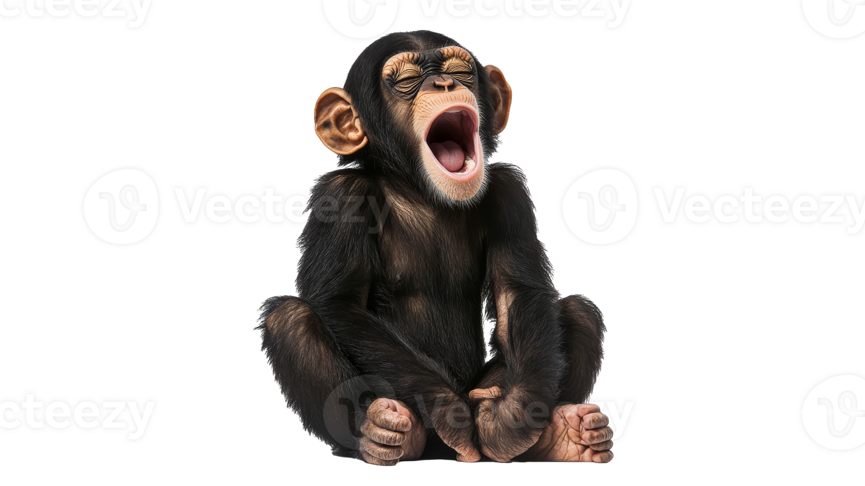Young chimpanzee yawning while sitting calmly png