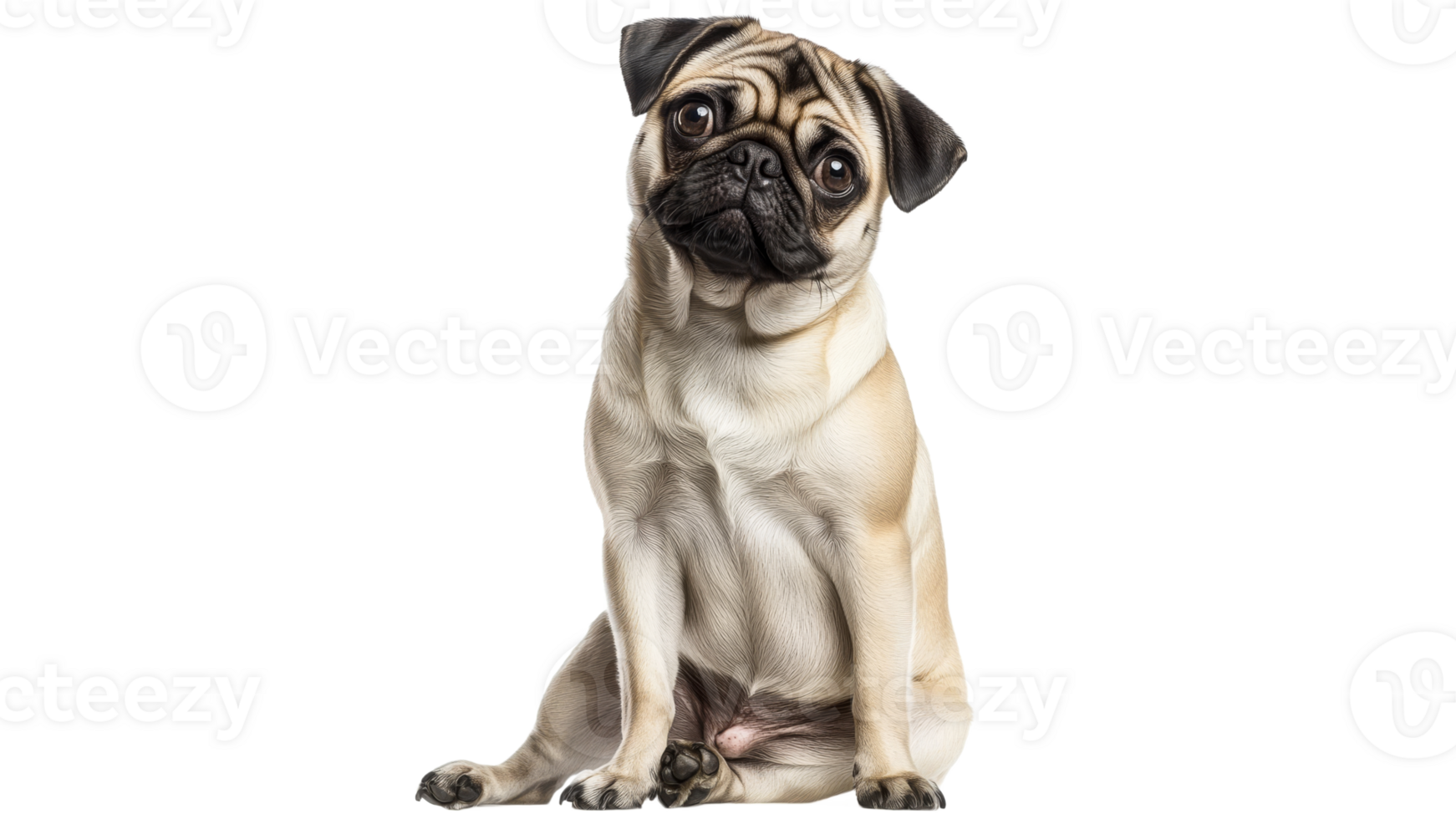 Cute pug sitting and looking curiously at camera png