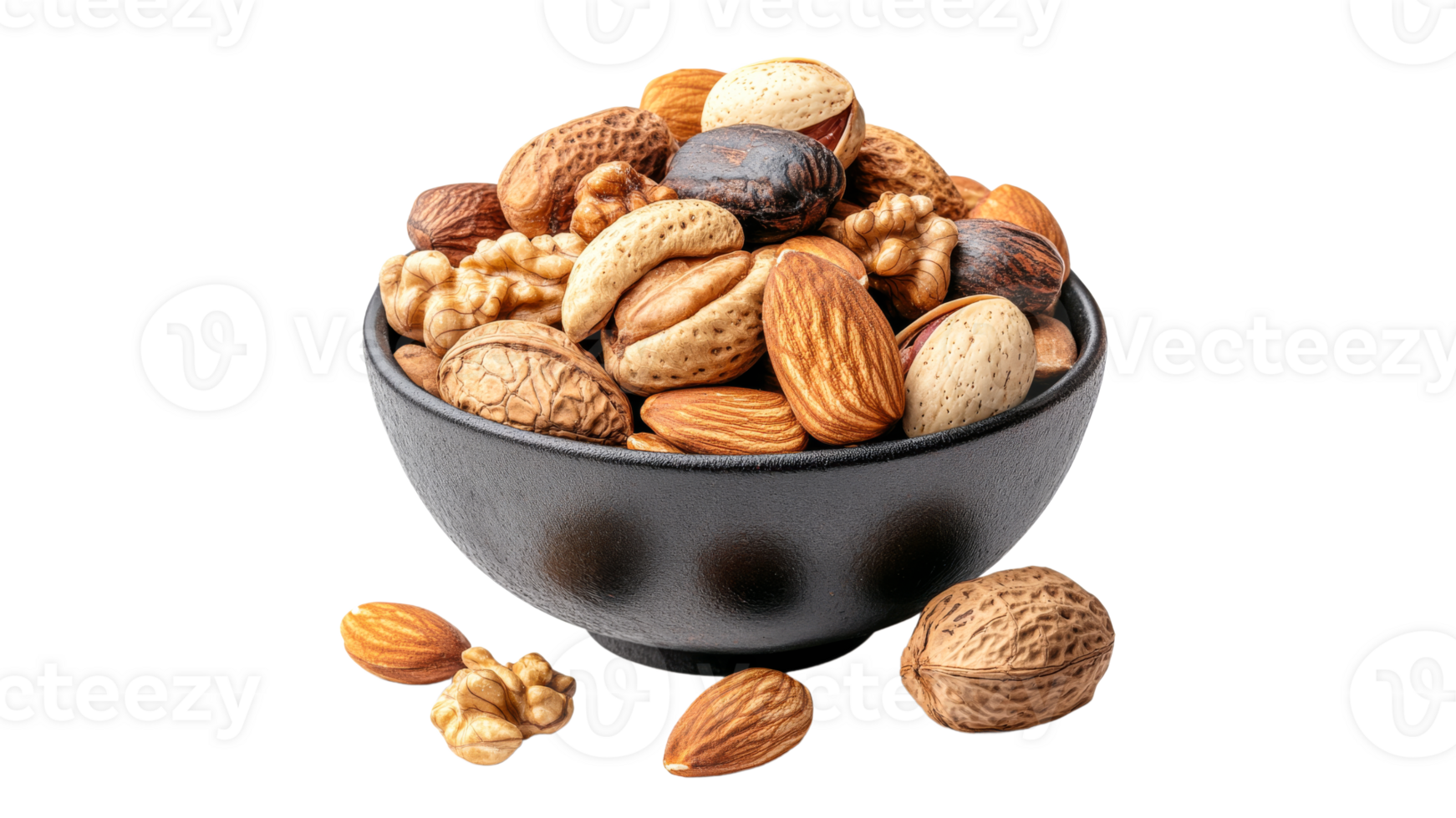 Bowl of mixed nuts on white background png