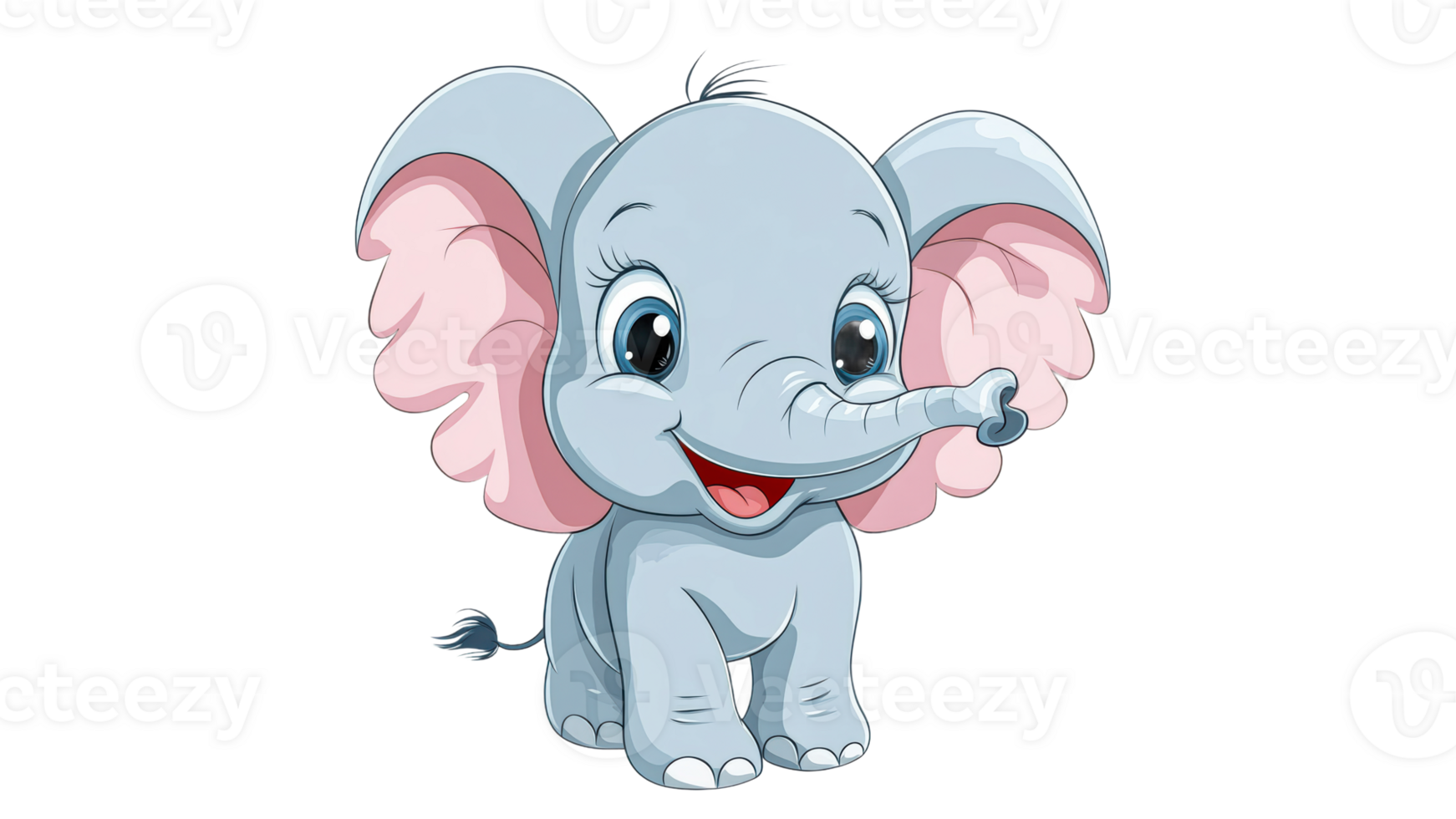 Cute cartoon elephant with big ears smiling widely png