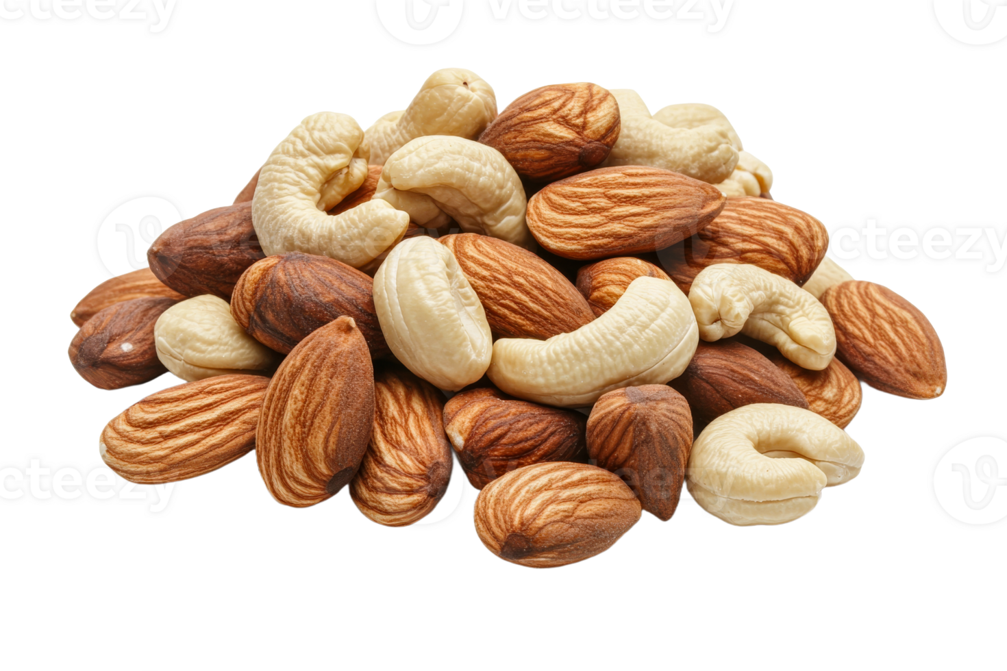 Mixed nuts pile featuring almonds and cashews png