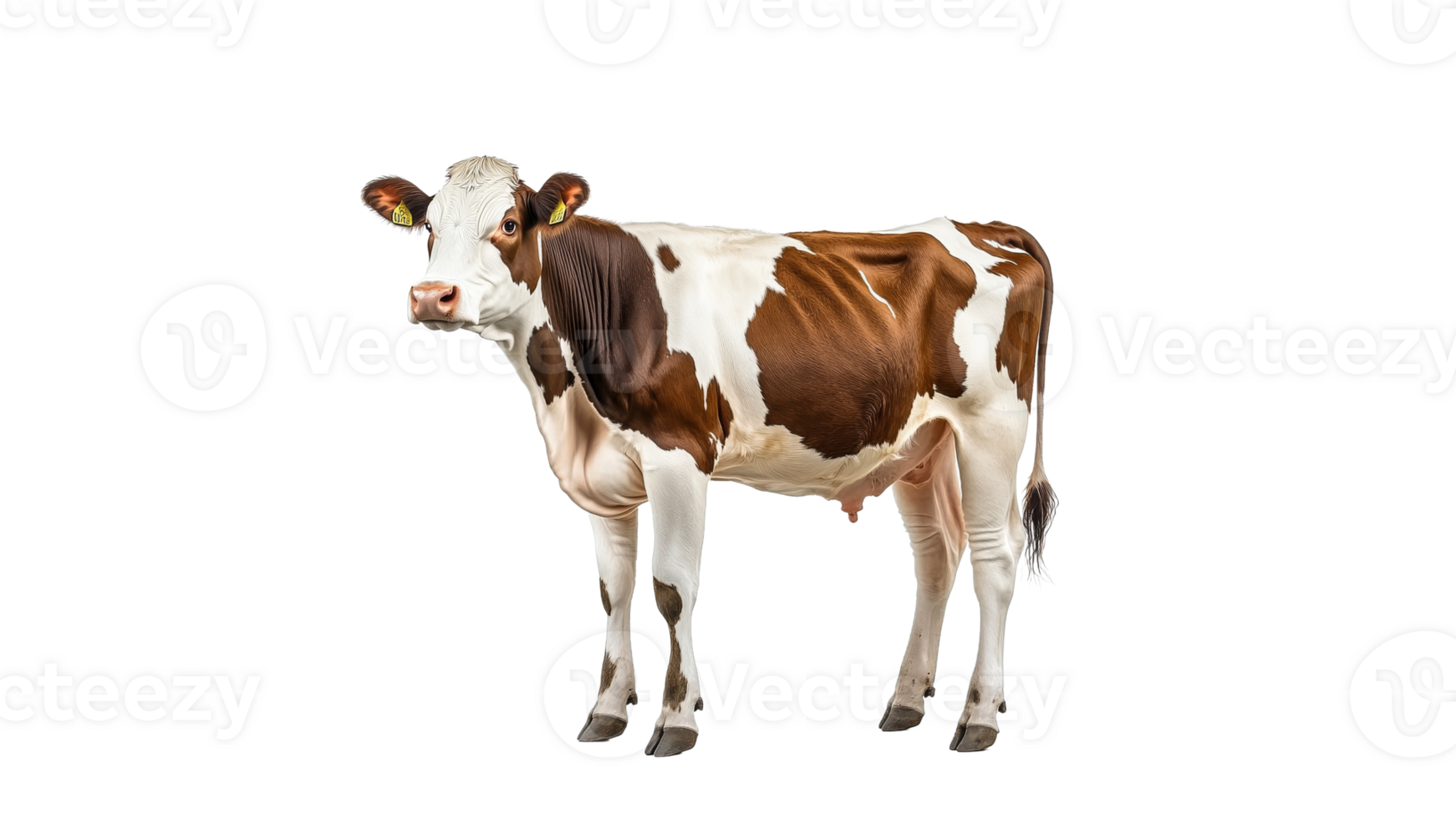 Brown and white cow standing in a neutral setting png