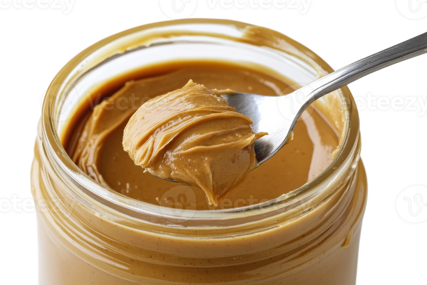 Spoonful of creamy peanut butter in a jar png
