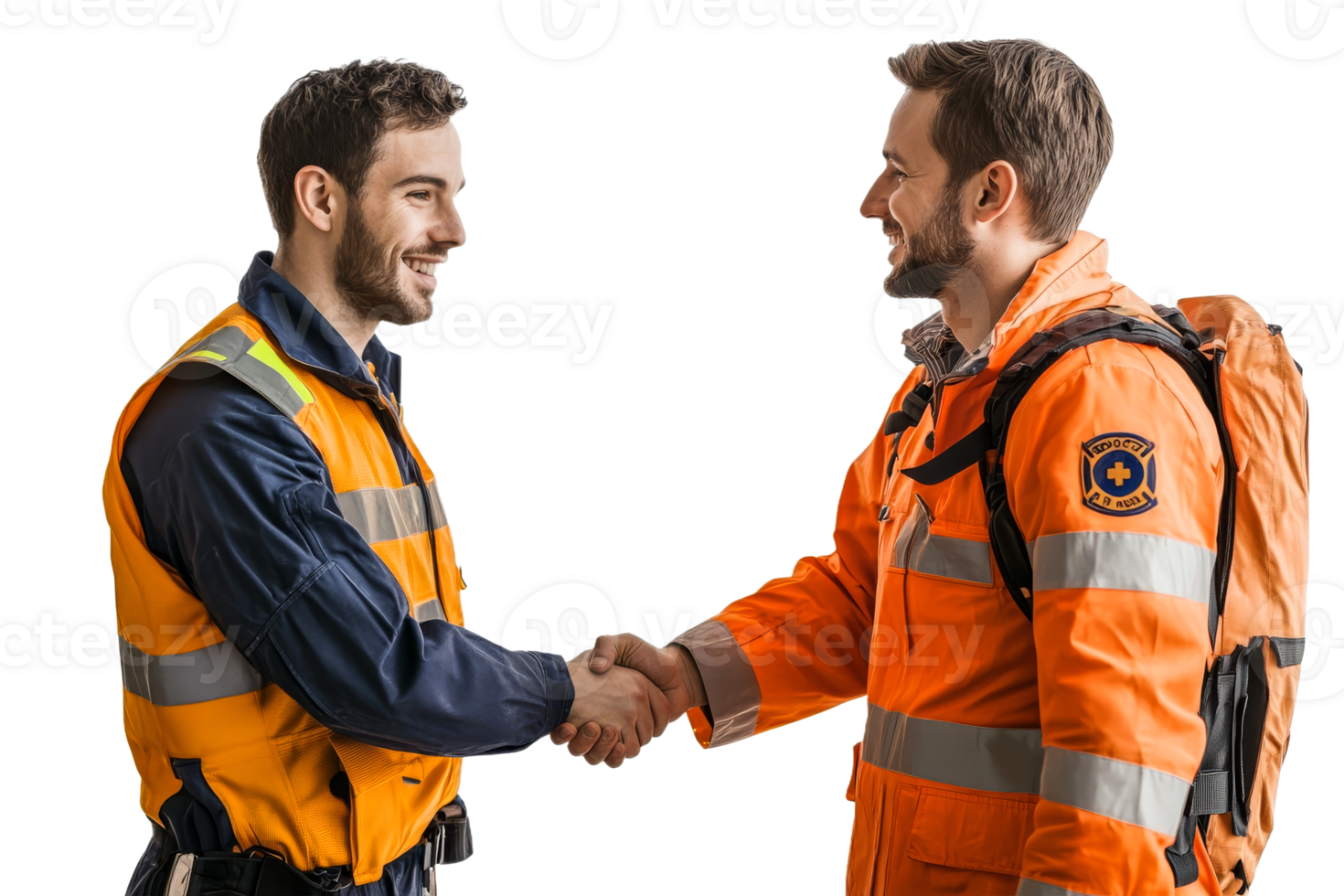 Two workers shake hands in professional setting png